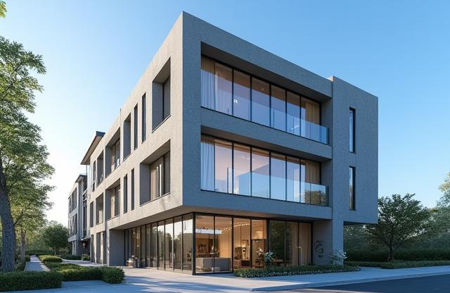 Photo of a modern building exterior representing Dar Al Amal's projects